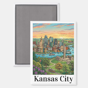 Vintage Kansas City-Silhouette Reise-Kunst Magnet