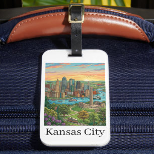 Vintage Kansas City Skyline Reise Kunst Gepäckanhänger