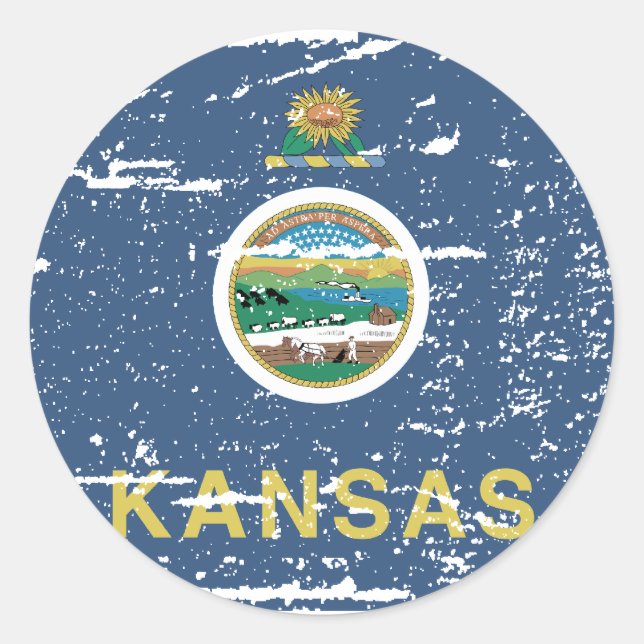 Vintage KANSAS-Flag Runder Aufkleber (Vorderseite)