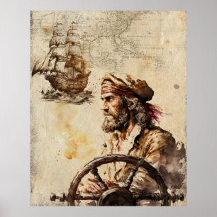 Vintage Kapitän und Schiff Poster