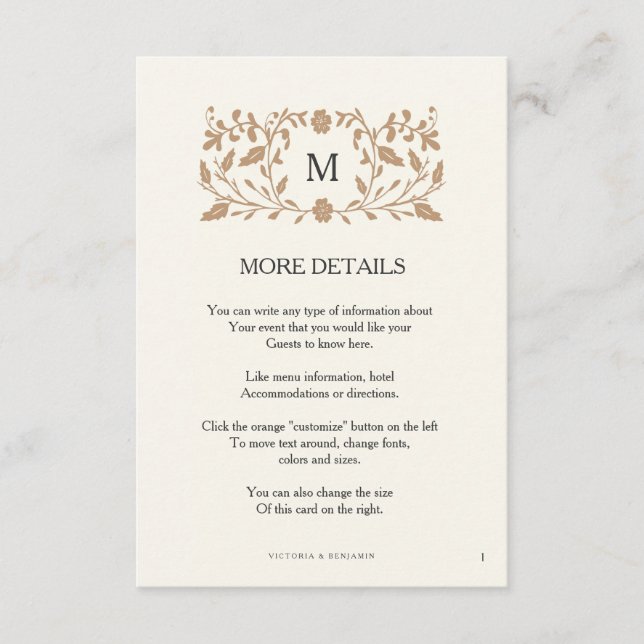 Vintage Kapitel Seite Hochzeitseinführungskarte. Begleitkarte (Vorderseite)