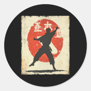 Vintage-Karate-Silhouette mit japanischem Flair Runder Aufkleber