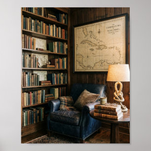 Vintage Karibik-Seekarte Cozy Nautical Leselounge  Poster
