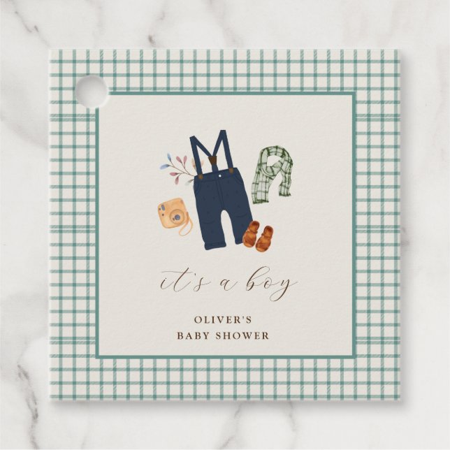 Vintage Karierte Kinderkleidung Kinderdusche Geschenkanhänger (Vorderseite)