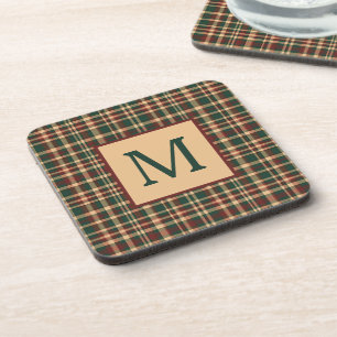 Vintage Karierte Monogramme in Rot und Grün Getränkeuntersetzer