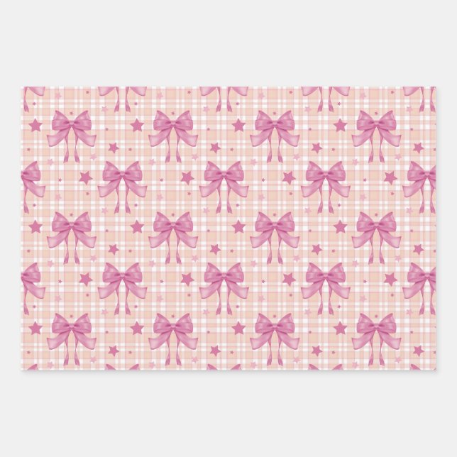 Vintage Karierte Ribbons und Sterne Geschenkpapier Set (Vorderseite 2)