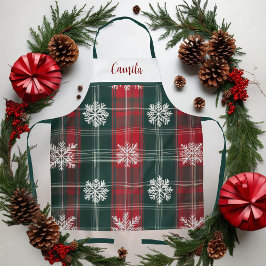 Vintage karierte Rot- und Grünschneeflocken Person Schürze