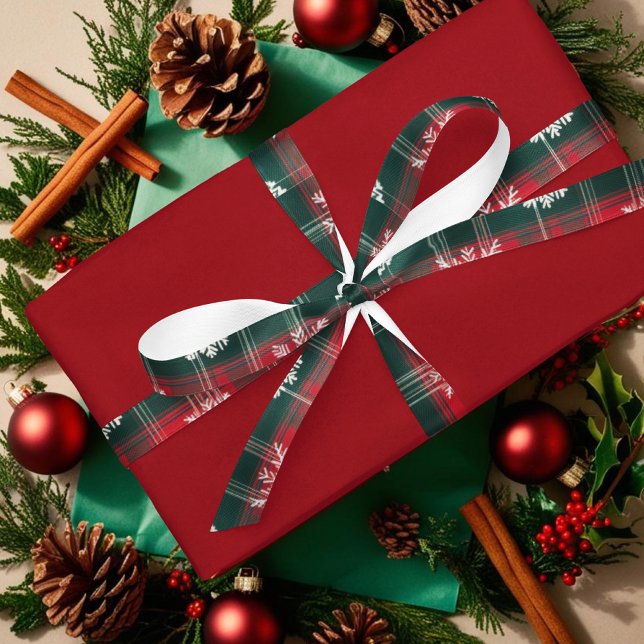 Vintage Karierte Winterferien Schneeflocken Satinband (Vintage Plaid red Winter Christmas Snowflakes Satin Ribbon)