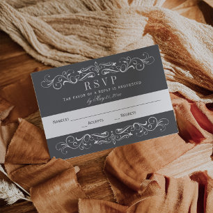 Vintage Karkohle-Graue-Blüh-Hochzeit RSVP Karte