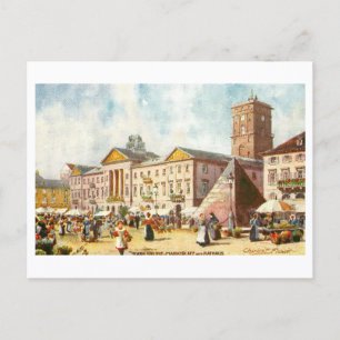 Vintage Karlsruher Markt und Rathaus Postkarte