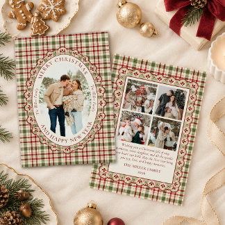 Vintage-Karo-Familienfoto-Weihnachts-Feiertags-Kar Feiertagskarte