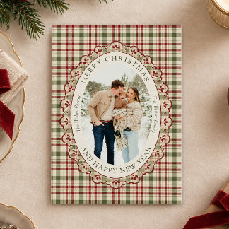 Vintage-Karo-Familienfoto-Weihnachts-Feiertagskart Feiertagskarte