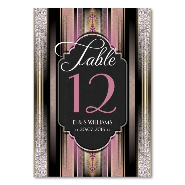 Vintage Karo-Rosa-Hochzeitskarten mit Tischnummer (Vorderseite)