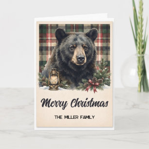 Vintage-Karo-Schwarzbär-Weihnachten nach Maß Karte