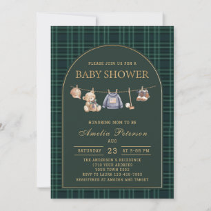 Vintage-Karo-Teddybär-Polo-Luxus-Baby-Party Einladung