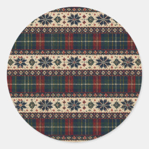 Vintage-Karo- und Schneeflocken-Weihnachtsaufklebe Runder Aufkleber