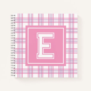 Vintage-Karo-Varsity-Monogramm Rosa Lila Quadrat Notizbuch