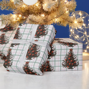 Vintage-Karo-Weihnachtsbäume in Dunkel - Geschenkp Geschenkpapier