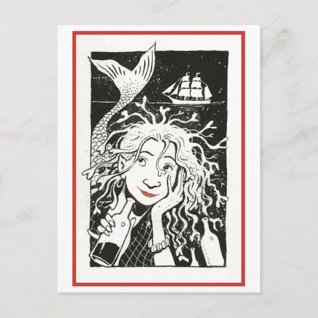 Vintage Karrierefreie Mermaid-Illustration Postkarte (Vorderseite)