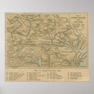 Vintage Karte 1692 von Salem MA (1866) Poster