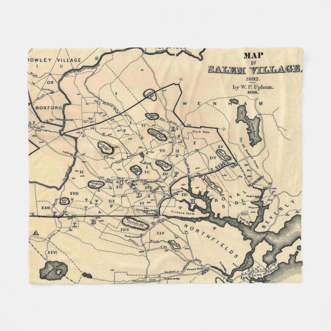 Vintage Karte 1692 von Salem Massachusetts (1866) Fleecedecke (Vorderseite (Horizontal))