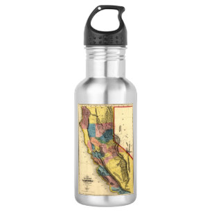Vintage Karte 1851 California Gold Region Staat Edelstahlflasche
