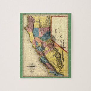 Vintage Karte 1851 California Gold Region Staat Puzzle