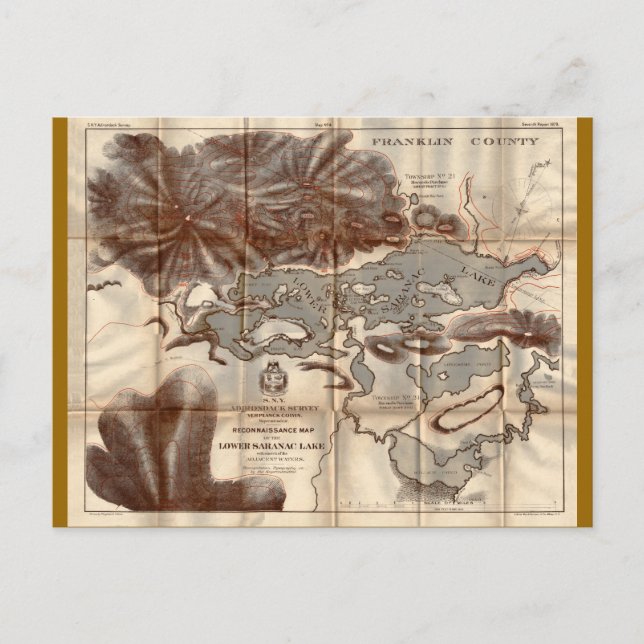 Vintage Karte 1879 Untere Saranac See Reconnaissan (Vorderseite)