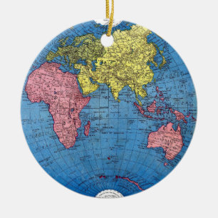 Vintage-Karte 1915 Weltatlas Globus Keramik Ornament