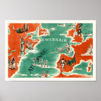 Vintage Karte 8x12 Illustriert Swissair Print