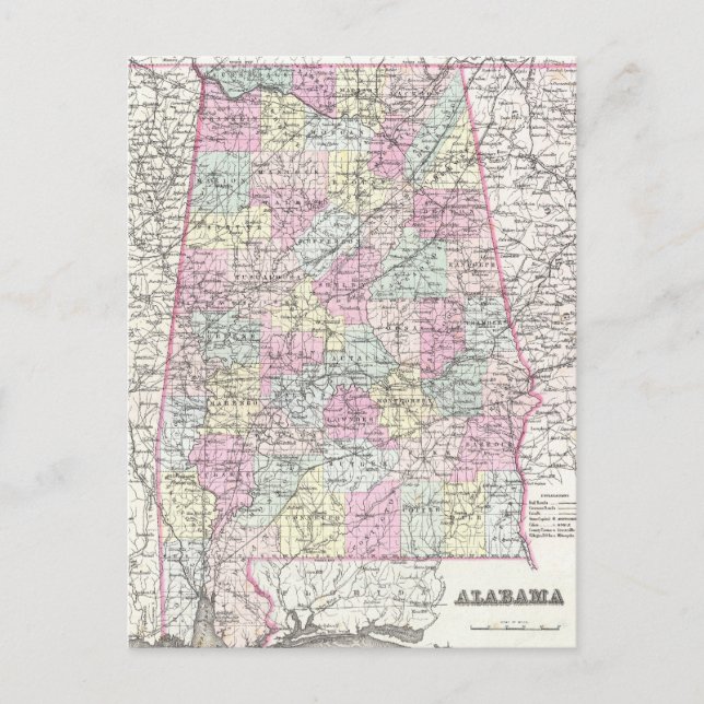 Vintage Karte Alabamas (1855) (Vorderseite)