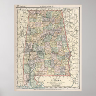 Vintage Karte Alabamas (1891) Poster