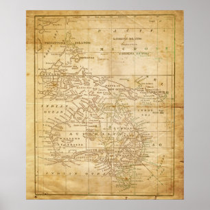 Vintage Karte archivalischen Druckes Australasiens Poster