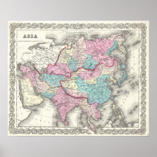 Vintage Karte Asiens (1855) Poster