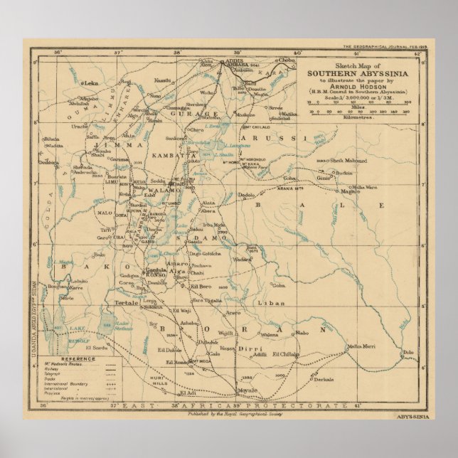 Vintage Karte Äthiopiens (1919) Poster (Vorne)