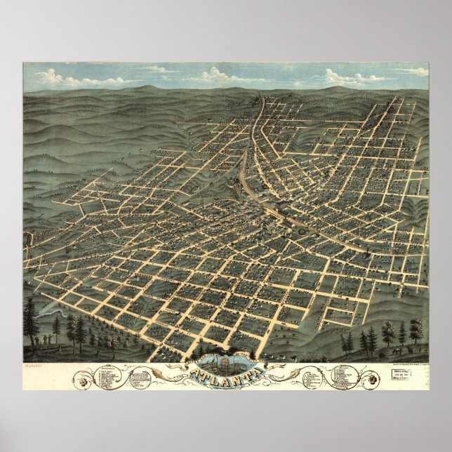 Vintage Karte Atlanta (1871) Poster (Vorne)