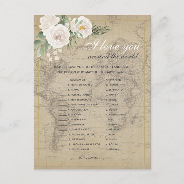 Vintage Karte Ausländische Phrasen Brautparty Game (Vorderseite)