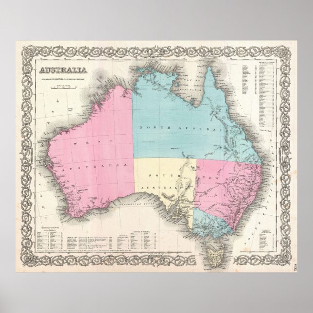 Vintage Karte Australiens (1855) Poster (Vorne)