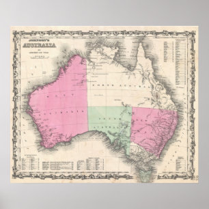 Vintage Karte Australiens (1862) Poster