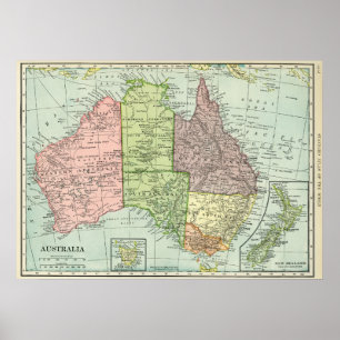 Vintage Karte Australiens und Neuseelands Poster