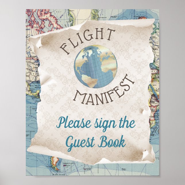 Vintage Karte Babydusche Gästekartenzeichen Poster (Vorne)