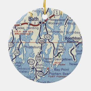 Vintage Karte Bath and Boothbay Harbour Keramik Ornament