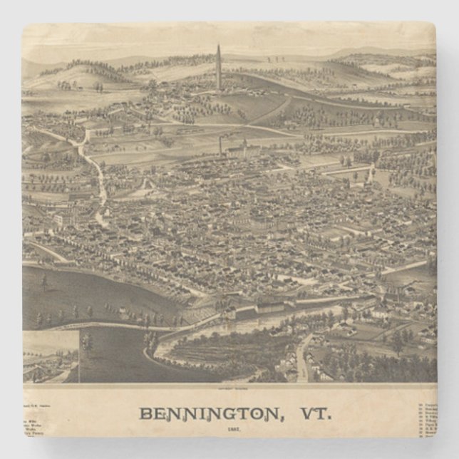 Vintage Karte Benningtons, Vermont Steinuntersetzer (Vorderseite)