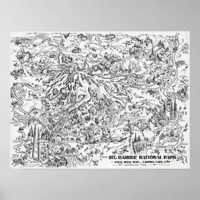Vintage Karte Berg Rainier Pictorial Travel Poster (Vorne)