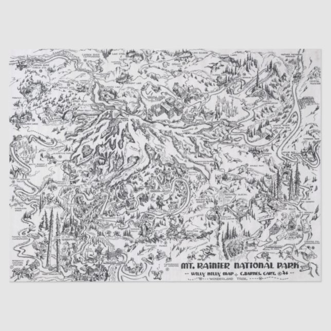 Vintage Karte Berg Rainier Pictorial Travel Seidenpapier (Vorderseite)