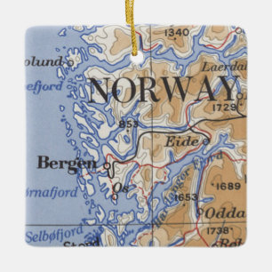 Vintage Karte Bergen Norwegen Keramikornament