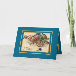 Vintage-Karte Blumenwagen Blumen Herzlichen Glückw Karte