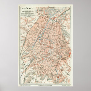 Vintage Karte Brüssel Belgien (1907) Poster