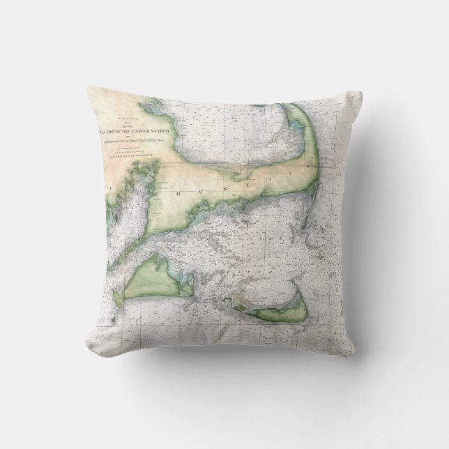 Vintage Karte Cape Cod, Nantucket Martha's Vineyar Kissen (Vorderseite)