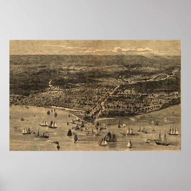 Vintage Karte Chicagos (1871) Poster (Vorne)